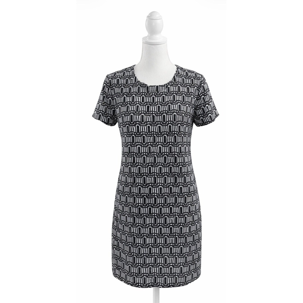 Adrienne‎ Vittadini Elegant Black White Pattern Mini Dress Size 4 Short Sleeves - Picture 4 of 9